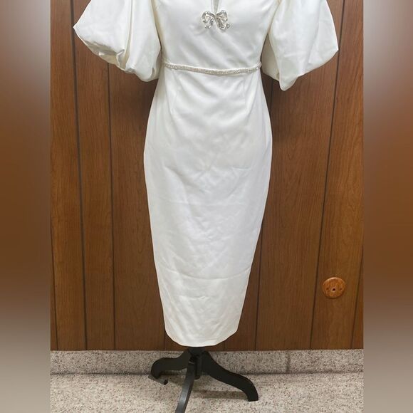 Self-Portrait Bow-Embellished Off-The-Shoulder Dress size 6 - Picture 8 of 12